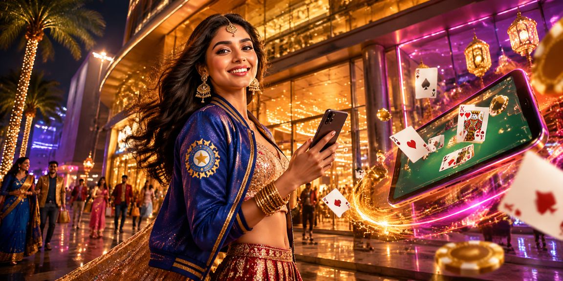 User logging into sports betting app in Bollywood setting